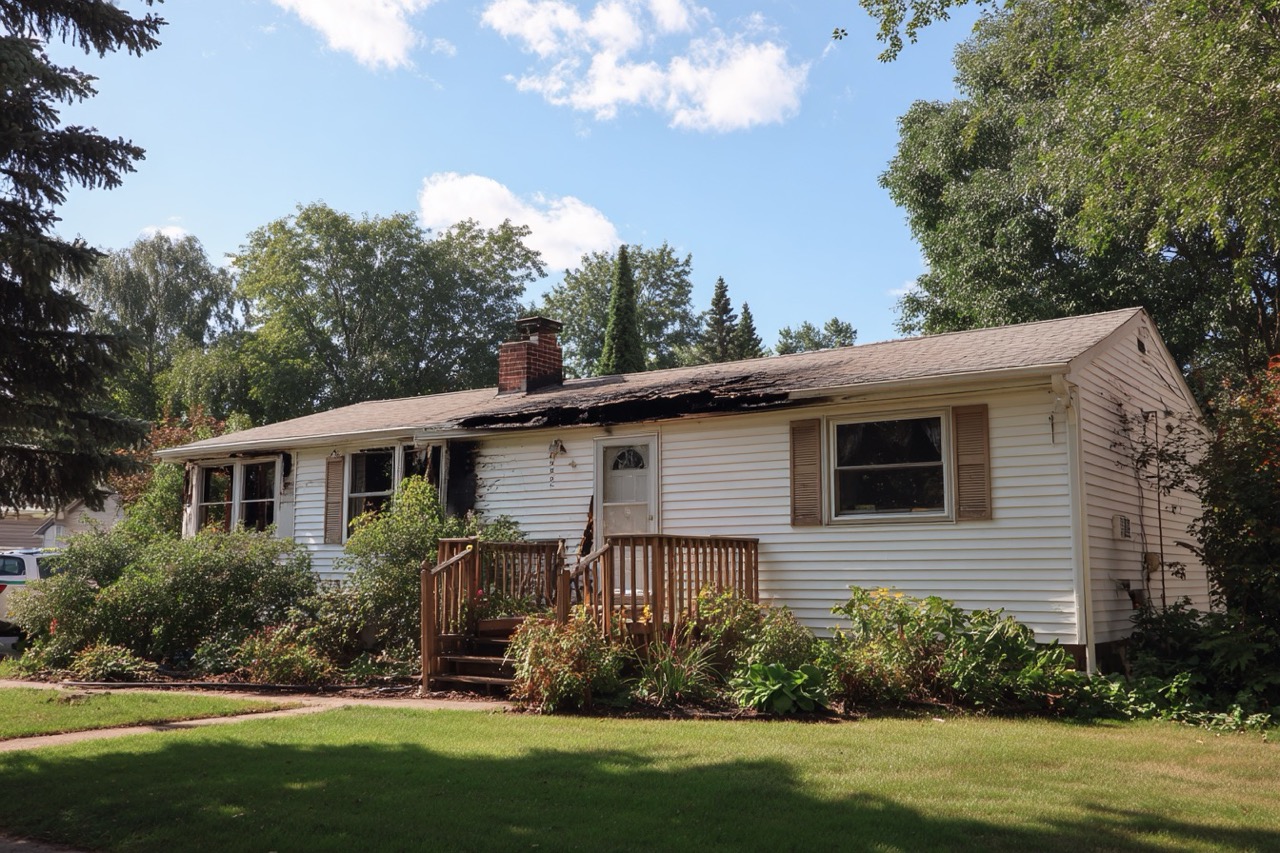 Wisconsin residential property with visible fire damage being assessed for sale