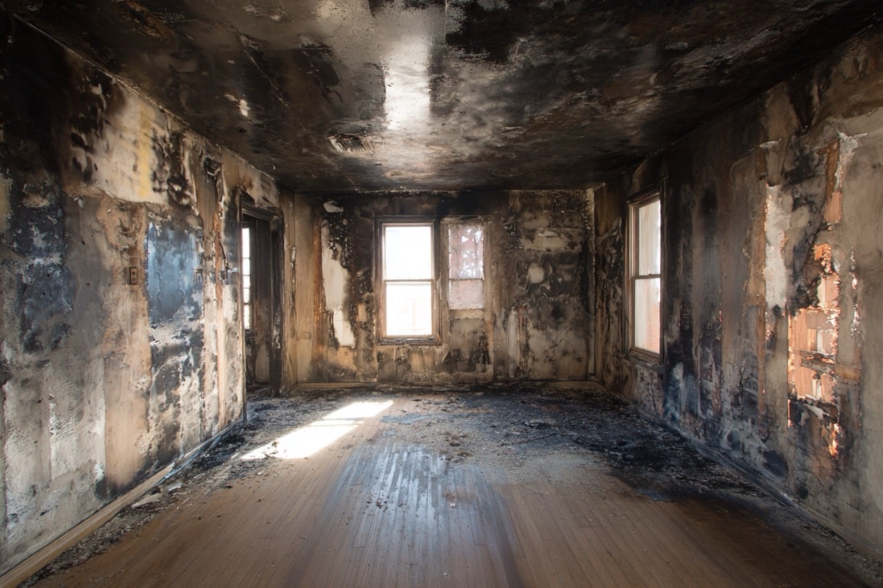 Interior of Wisconsin home showing fire and smoke damage requiring restoration