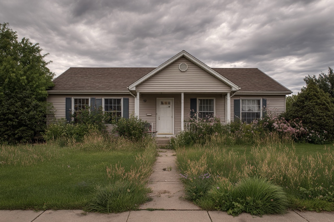 House in foreclosure Wisconsin suburban property showing average condition home