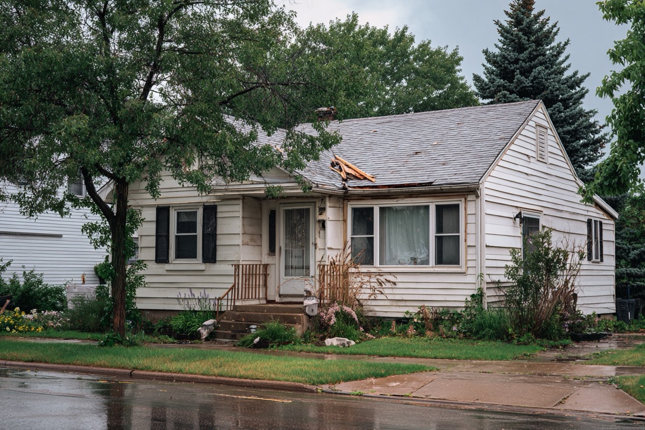 Wisconsin distressed property with real estate for sale sign