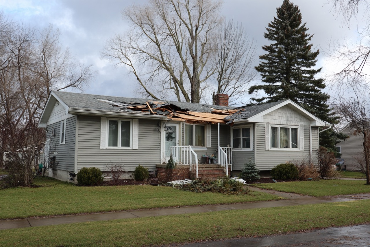 Wisconsin residential home dealing with storm damage aftermath