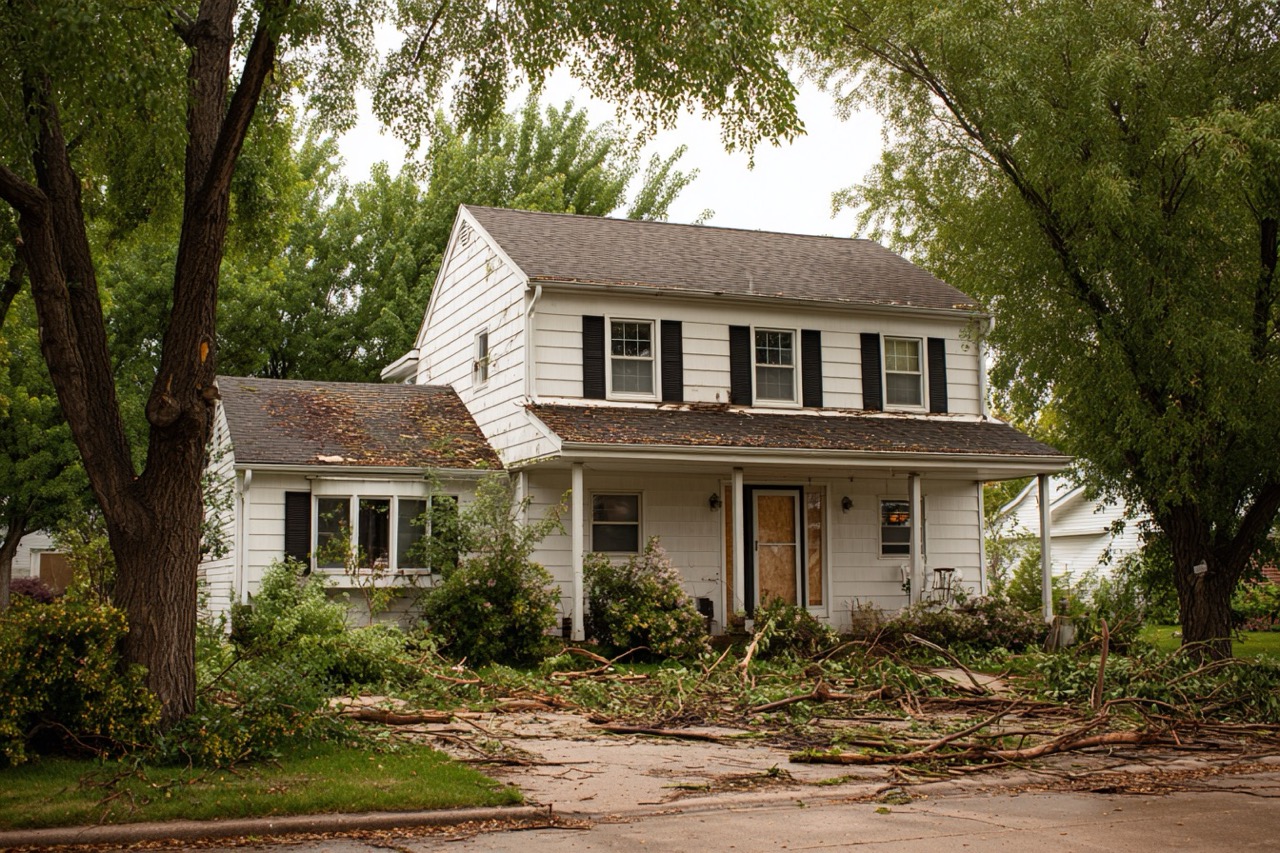 Wisconsin property showing storm debris and yard damage